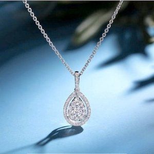 New Dazzling 925 Silver Diamond Tear Drop Necklace